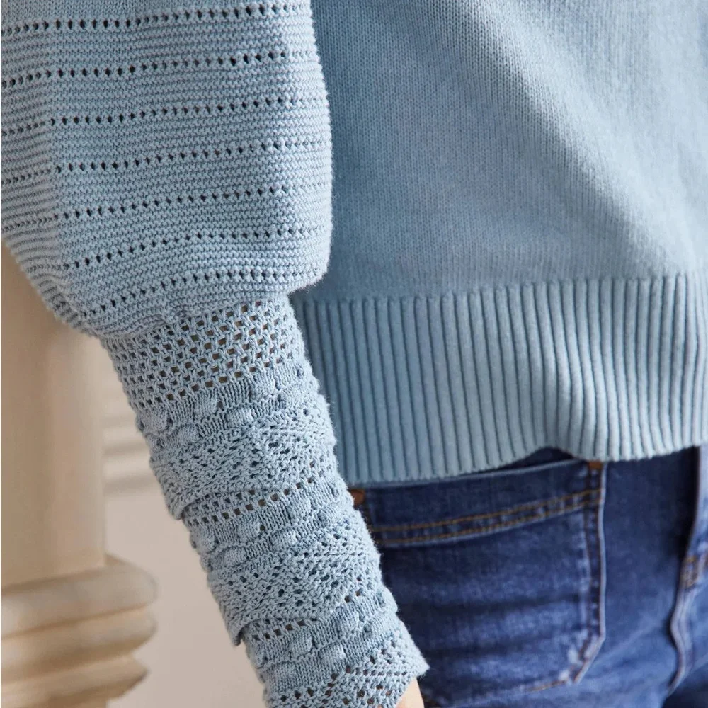 Boden Blue Knit Sweater with Scalloped Edges, Size 6, EUC - Picture 3 of 9